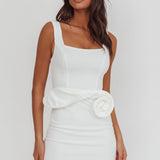 Goldy Rose Waist Decoration Mini Dress White