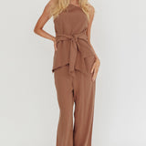 Eniola Asymmetric Neckline Halter Top Chocolate