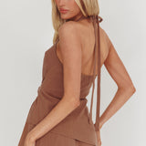 Eniola Asymmetric Neckline Halter Top Chocolate