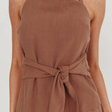 Eniola Asymmetric Neckline Halter Top Chocolate