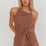 Eniola Asymmetric Neckline Halter Top Chocolate