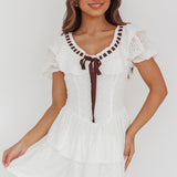 Rayelle Puff Sleeve Ruffle Eyelet Embroidery Mini Dress White
