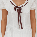 Rayelle Puff Sleeve Ruffle Eyelet Embroidery Mini Dress White