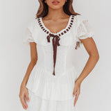 Rayelle Puff Sleeve Ruffle Eyelet Embroidery Mini Dress White