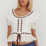 Solea Frill Collar Eyelet Top White