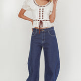 Solea Frill Collar Eyelet Top White