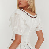 Solea Frill Collar Eyelet Top White