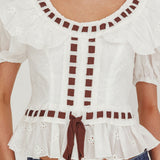 Solea Frill Collar Eyelet Top White