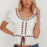 Solea Frill Collar Eyelet Top White