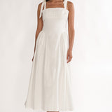Morgana Tied Shoulder Applique Midi Dress Off White