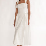 Morgana Tied Shoulder Applique Midi Dress Off White
