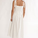Morgana Tied Shoulder Applique Midi Dress Off White