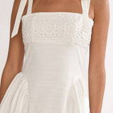 Morgana Tied Shoulder Applique Midi Dress Off White