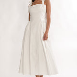 Morgana Tied Shoulder Applique Midi Dress Off White