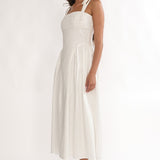 Morgana Tied Shoulder Applique Midi Dress Off White