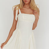 Morgana Tied Shoulder Applique Mini Dress White