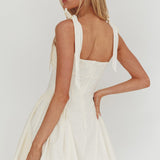 Morgana Tied Shoulder Applique Mini Dress White