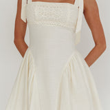 Morgana Tied Shoulder Applique Mini Dress White