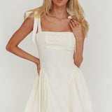 Morgana Tied Shoulder Applique Mini Dress White
