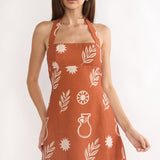 Ramonah Halterneck Mini Dress Print Tan