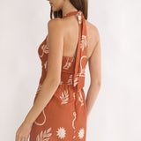 Ramonah Halterneck Mini Dress Print Tan