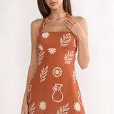 Ramonah Halterneck Mini Dress Print Tan