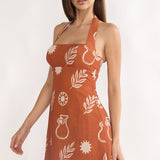 Ramonah Halterneck Mini Dress Print Tan