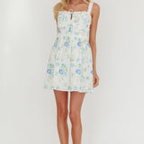Jordanne Frill Trim Mini Dress Floral Blue
