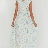 Spring Harvest Frill Neckline Maxi Dress Floral Blue