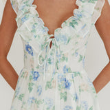 Spring Harvest Frill Neckline Maxi Dress Floral Blue