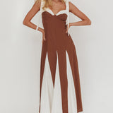 Marisa Tied Shoulder Godet Hem Maxi Dress Contrast Chocolate