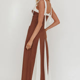 Marisa Tied Shoulder Godet Hem Maxi Dress Contrast Chocolate