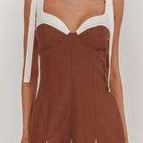 Marisa Tied Shoulder Godet Hem Maxi Dress Contrast Chocolate
