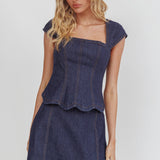 Halen Scalloped Mini Skirt Indigo