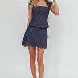 Halen Scalloped Mini Skirt Indigo