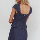 Halen Scalloped Mini Skirt Indigo