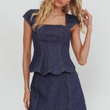 Halen Scalloped Mini Skirt Indigo
