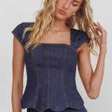 Halen Cap Sleeve Scalloped Top Indigo