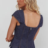 Halen Cap Sleeve Scalloped Top Indigo