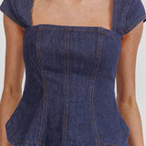 Halen Cap Sleeve Scalloped Top Indigo