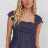 Halen Cap Sleeve Scalloped Top Indigo