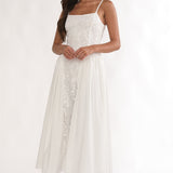Seluna Gathered Waist Maxi Dress Embroidered Cream