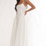 Seluna Gathered Waist Maxi Dress Embroidered Cream