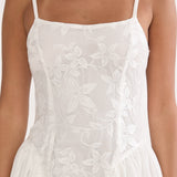 Seluna Gathered Waist Maxi Dress Embroidered Cream