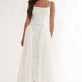 Seluna Gathered Waist Maxi Dress Embroidered Cream