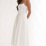 Seluna Gathered Waist Maxi Dress Embroidered Cream