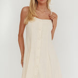 Fianna Button Front Godet Mini Dress Cream