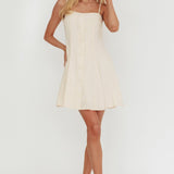 Fianna Button Front Godet Mini Dress Cream