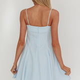 Fianna Button Front Godet Mini Dress Light Blue