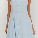 Fianna Button Front Godet Mini Dress Light Blue